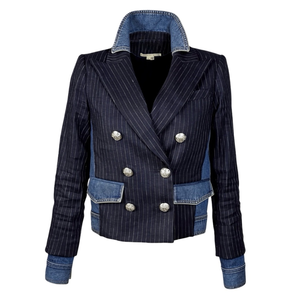 $698 VERONICA BEARD “Arberie” Mixed-Media Denim Jacket — Size 00
